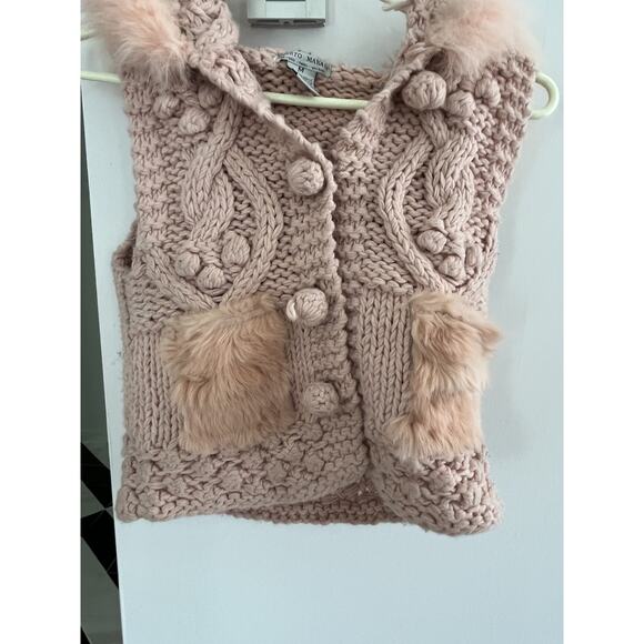 Alberto Makali Vtg Women Junior M Knit Sweater Vest Rabbit Fur Hooded Boho Y2K - Picture 1 of 7
